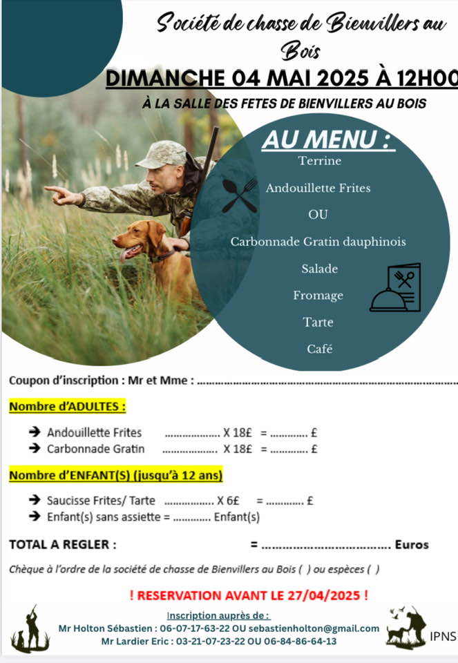 repas societe de chasse du 4 mai 2025