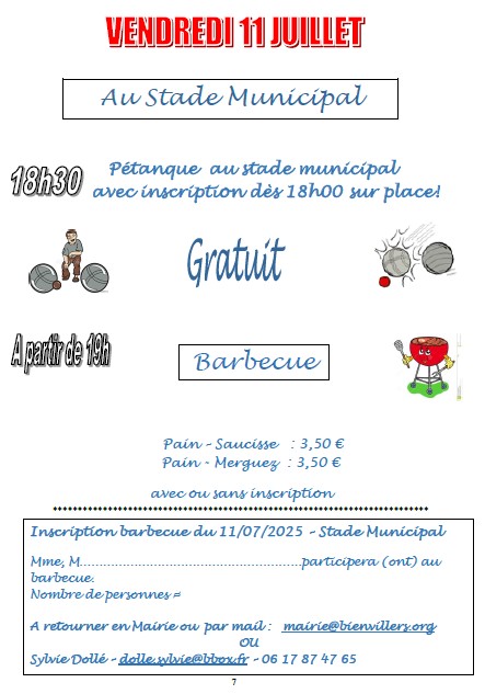 FETE COMMUNALE BIENVILLERS AU BOIS VENDREDI 11 JUILLET 2025